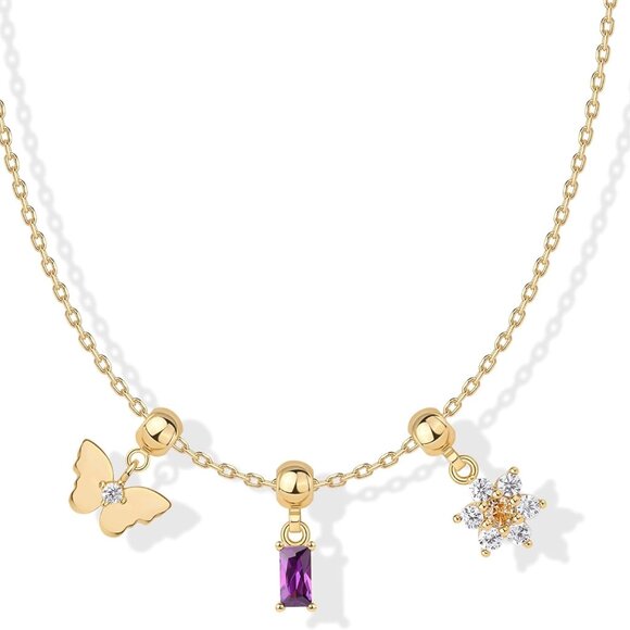 Adjustable Whimsical Gold Charm Necklace for Women, 14K Gold Plated Cute Dainty - Picture 1 of 5